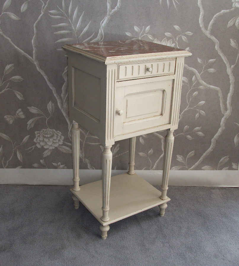 Antique Painted Bedside Cupboard Beautiful marble top